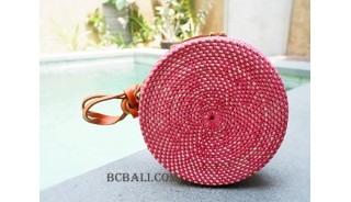 circle sling leather bag rattan fashion maroon